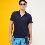 Vilbrequin 100% Linen Jersey Polo Shirt Solid Navy