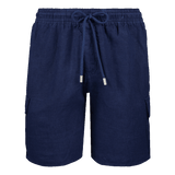 Vilbrequin Men Linen Bermuda Shorts Cargo Pockets Navy