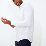 Vilebrequin Caroubis 100% Linen Men Long Sleeve Shirt Solid White