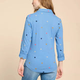 White Stuff Annie Jersey Embroidered Shirt in Blue Multi
