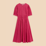 White Stuff Celeste Short Sleeve Midi Dress in Bright Pink