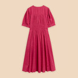 White Stuff Celeste Short Sleeve Midi Dress in Bright Pink