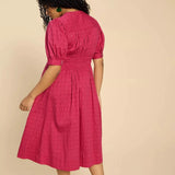 White Stuff Celeste Short Sleeve Midi Dress in Bright Pink