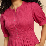 White Stuff Celeste Short Sleeve Midi Dress in Bright Pink