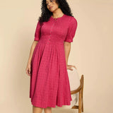 White Stuff Celeste Short Sleeve Midi Dress in Bright Pink