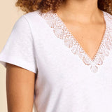 White Stuff Ellie Linen Blend Lace Tee in Brilliant White