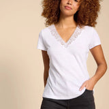 White Stuff Ellie Linen Blend Lace Tee in Brilliant White