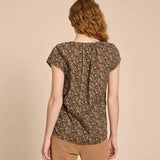 White Stuff Keri Cotton Organic Top in Black Print