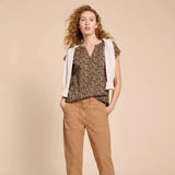 White Stuff Keri Cotton Organic Top in Black Print