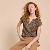 White Stuff Keri Cotton Organic Top in Black Print