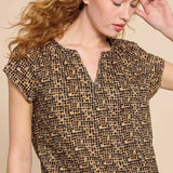 White Stuff Keri Cotton Organic Top in Black Print