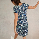White Stuff Tallie V Neck Jersey Dress in Navy Multi