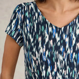 White Stuff Tallie V Neck Jersey Dress in Navy Multi