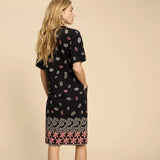 White Stuff Tammy Cotton Printed Jersey Dress in Black Print