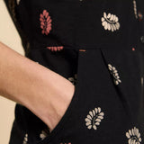 White Stuff Tammy Cotton Printed Jersey Dress in Black Print