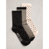White Stuff 3 Pack Sparkle Ankle Socks In Black Multi