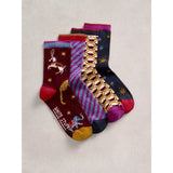 White Stuff 4 Pack Circus Ankle Socks In Plum Multi