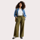 White Stuff Ally Linen Wide Leg Trouser In Khaki Green