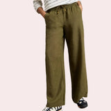 White Stuff Ally Linen Wide Leg Trouser In Khaki Green