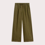 White Stuff Ally Linen Wide Leg Trouser In Khaki Green