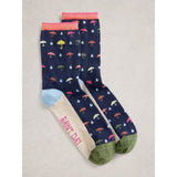 White Stuff Ankle Embroidered Sock In Navy