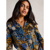White Stuff Annie Collared Shirt Jersey In Chartreuse Multi
