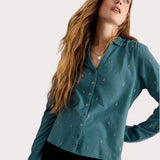 White Stuff Annie Embroidered Jersey Collared Shirt In Mid Blue