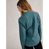 White Stuff Annie Embroidered Jersey Collared Shirt In Mid Blue