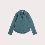 White Stuff Annie Embroidered Jersey Collared Shirt In Mid Blue