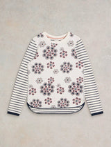 White Stuff Clara Long Sleeve Print Tee in Natural