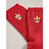 White Stuff Embroidered Corgi Sparkle Sock In Red