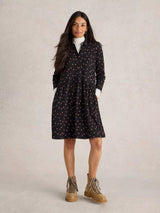 White Stuff Everly Jersey Rib Shirt Dress in Black Print