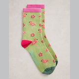 White Stuff Fluffy Flamingo Ankle Socks In Green