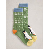 White Stuff Fluffy Penguin Cabin Sock In Green Multi