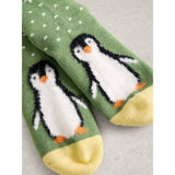 White Stuff Fluffy Penguin Cabin Sock In Green Multi