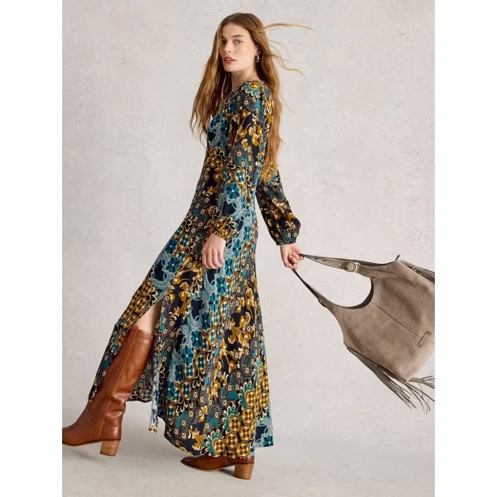 long sleeve bias cut maxi dress White Stuff Hope Bias Cut Maxi Dress In Navy