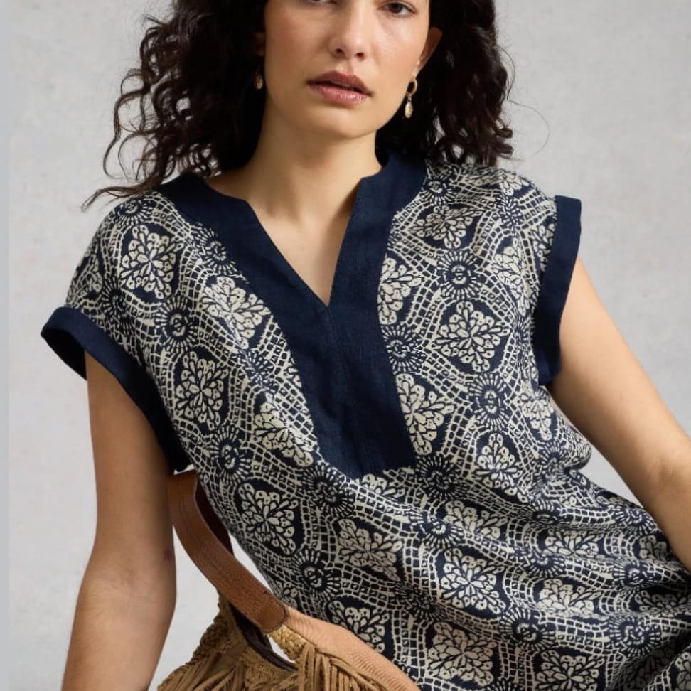 White Stuff Jilly Linen Dress In Navy