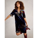 White Stuff June Velvet Dress In Navy Multi