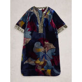 White Stuff June Velvet Dress In Navy Multi