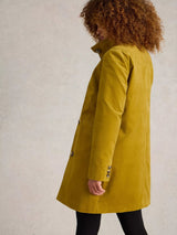 White Stuff Karla Velvet Coat in Mid Chartreuse