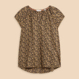 White Stuff Keri Cotton Organic Top in Black Print