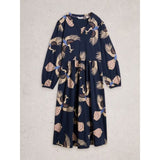 White Stuff Leah Notch Neck Jersey Dress In Navy Bird Print