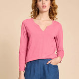 White Stuff Long Sleeve Printed Tee in Mid Pink