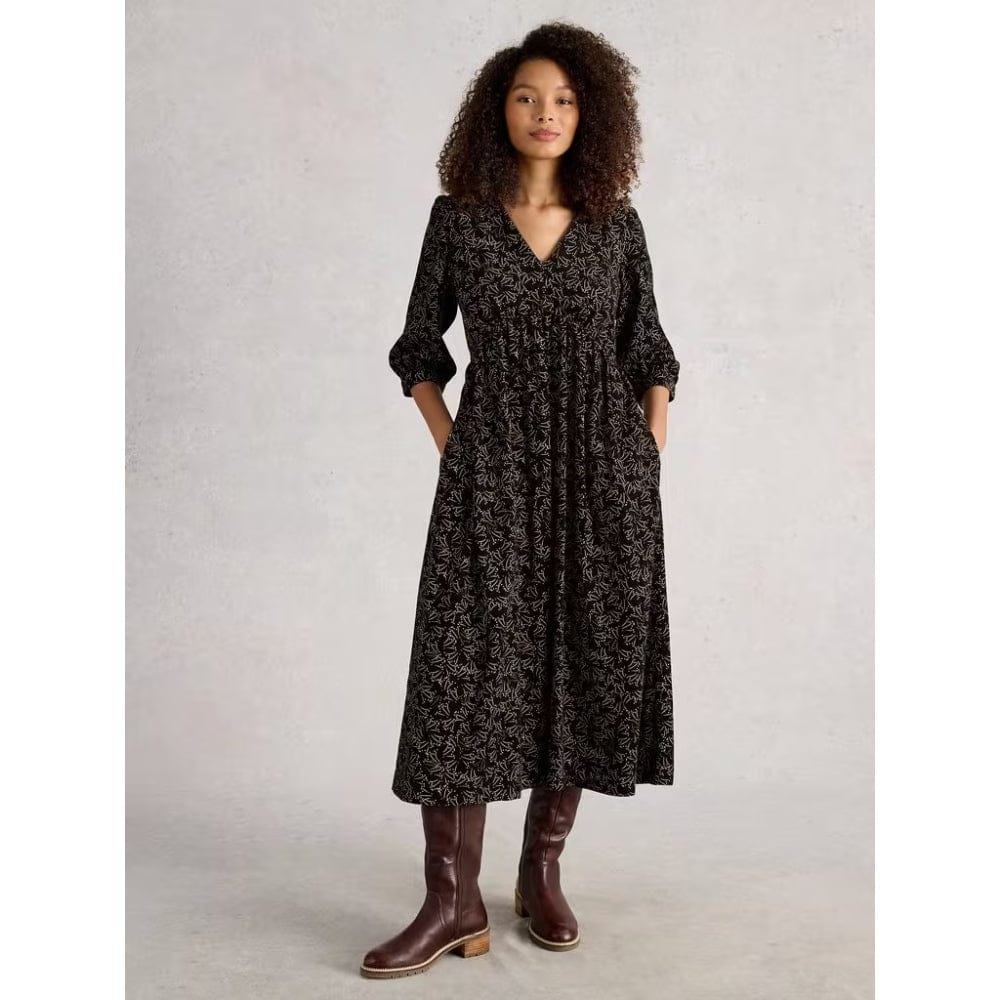 White Stuff Lucy Midi Cord Dress In Black Multi