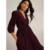 White Stuff Lucy V Neck Cord Midi Dress In Dark Plum