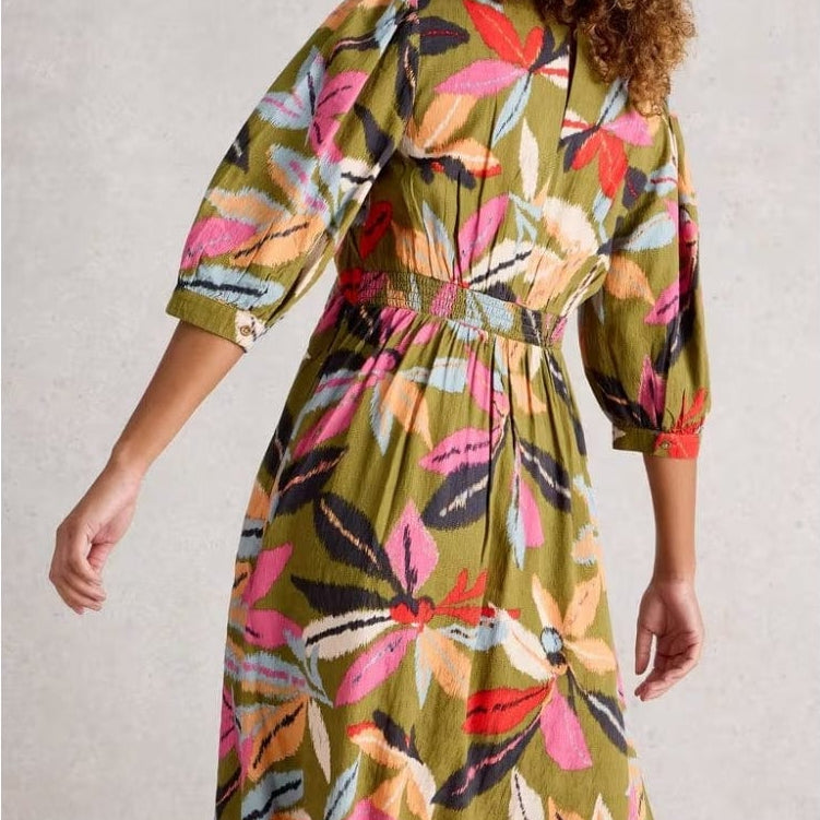 lucy v neck cord midi dress White Stuff Lucy V Neck Midi Dress In Green Multi