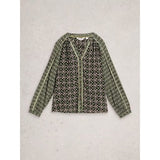 White Stuff Mabel Mixed Print Notch Neck Top In Black