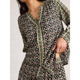 White Stuff Mabel Mixed Print Notch Neck Top In Black