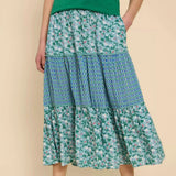 White Stuff Mabel Mixed Print Skirt in Teal Print