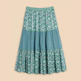 White Stuff Mabel Mixed Print Skirt in Teal Print